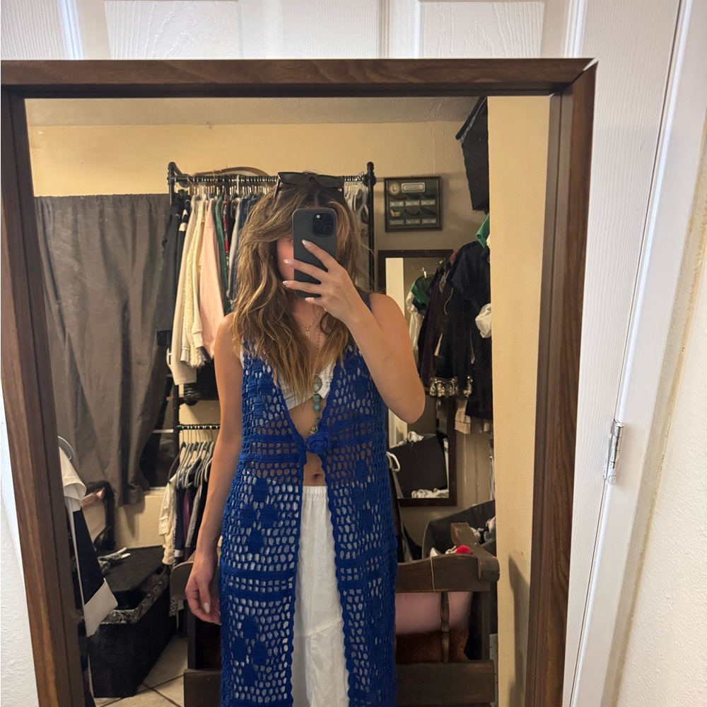 Elegant Blue Crochet Women's Blouse